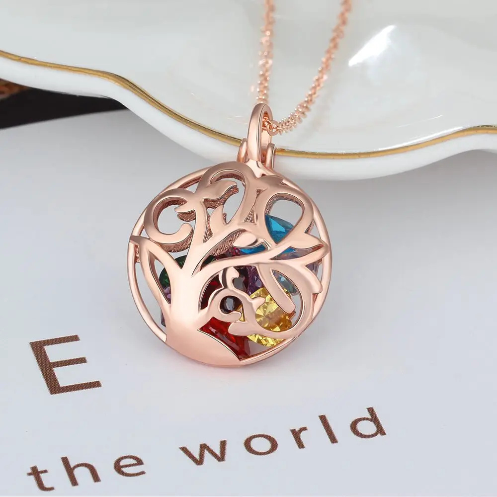 

925 Sterling Silver Personalized Birthstone Necklace Round Floral Cage Pendants Customized Gift Mother Jewelry (Lam Hub Fong)
