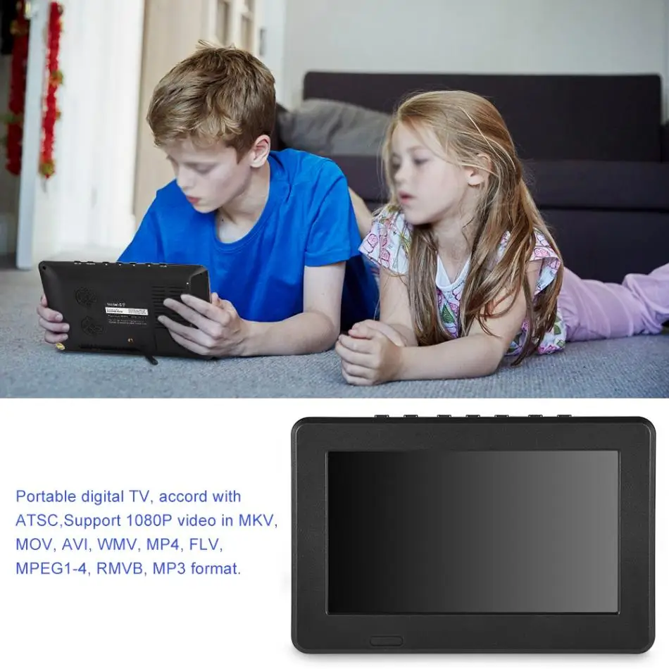 Портативный " ТВ 110 В-240 В ATSC 16:9 цифрового телевидения ТВ Поддержка TF Порты usb светодиодный 1080 P HD HDMI видео плеер с 800 мАч Батарея