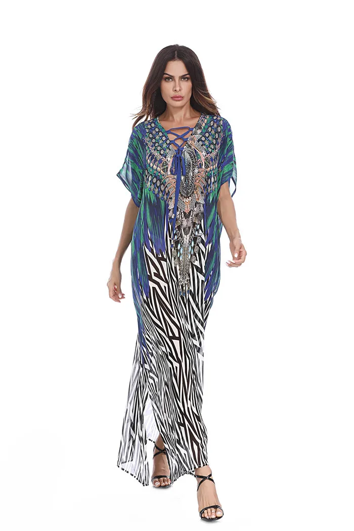 2018 Summer New Women 's Party Elegant High Quality Sexy Loose Dress Chiffon Print | Женская одежда