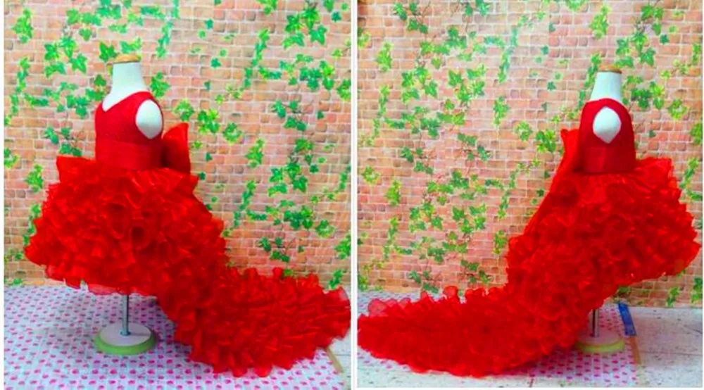 2017 красные платья для девочек с цветами высокий и низкий без рукавов длиной до