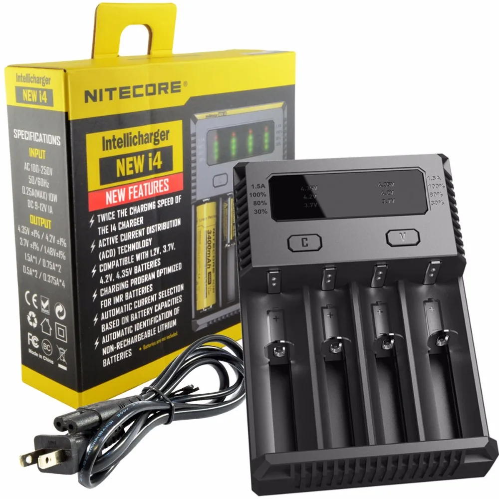 Зарядное устройство NITECORE i4 Intelli 2017 литий-ионное Ni-MH умное зарядное с 4 слотами 18650