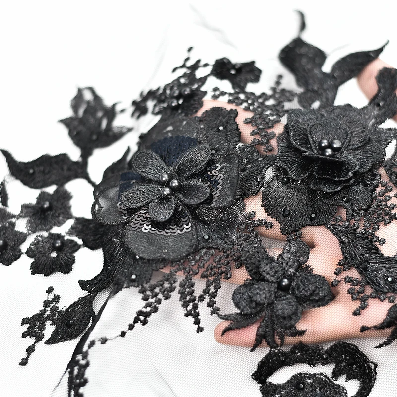 black 3D Beaded Flower Lace Applique 35cm x28cm Embroidered Bridal for Dance Costumes Gown Hem Accessories | Дом и сад