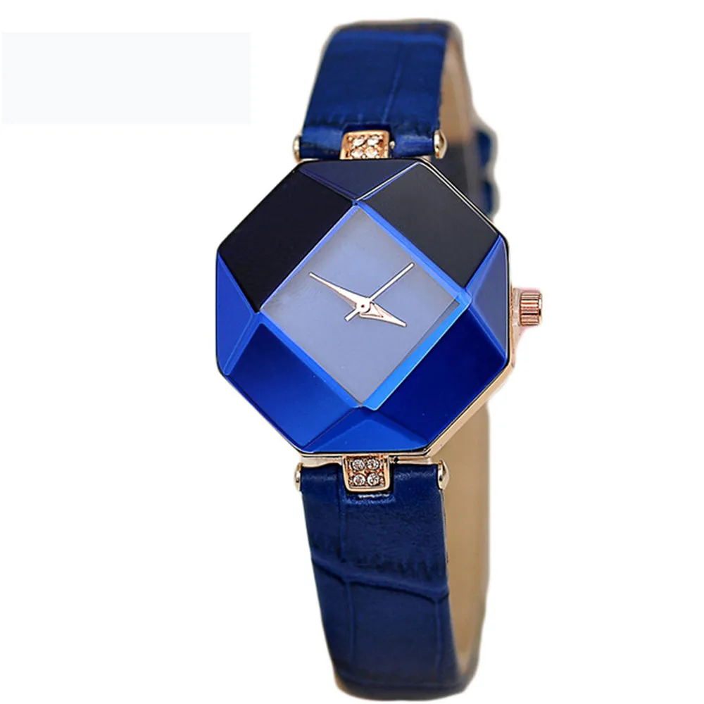 Women Watches Gem Cut Geometry Crystal Leather Quartz Wristwatch Fashion Dress Watch Ladies Gifts Clock Relogio Feminino 5 Color | Наручные