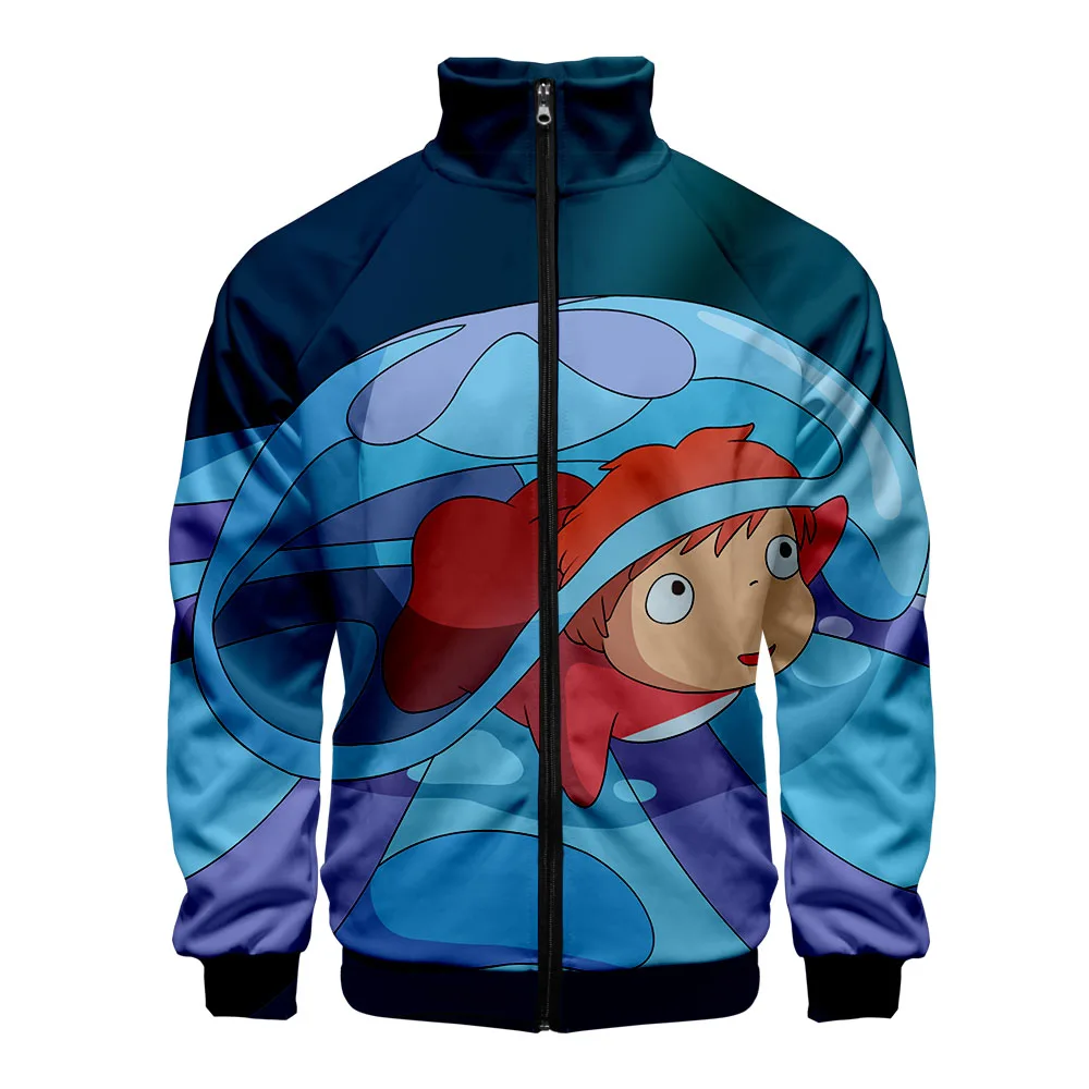 Мужская/Женская куртка на молнии Ponyo с 3D принтом скале воротником стойкой Лидер