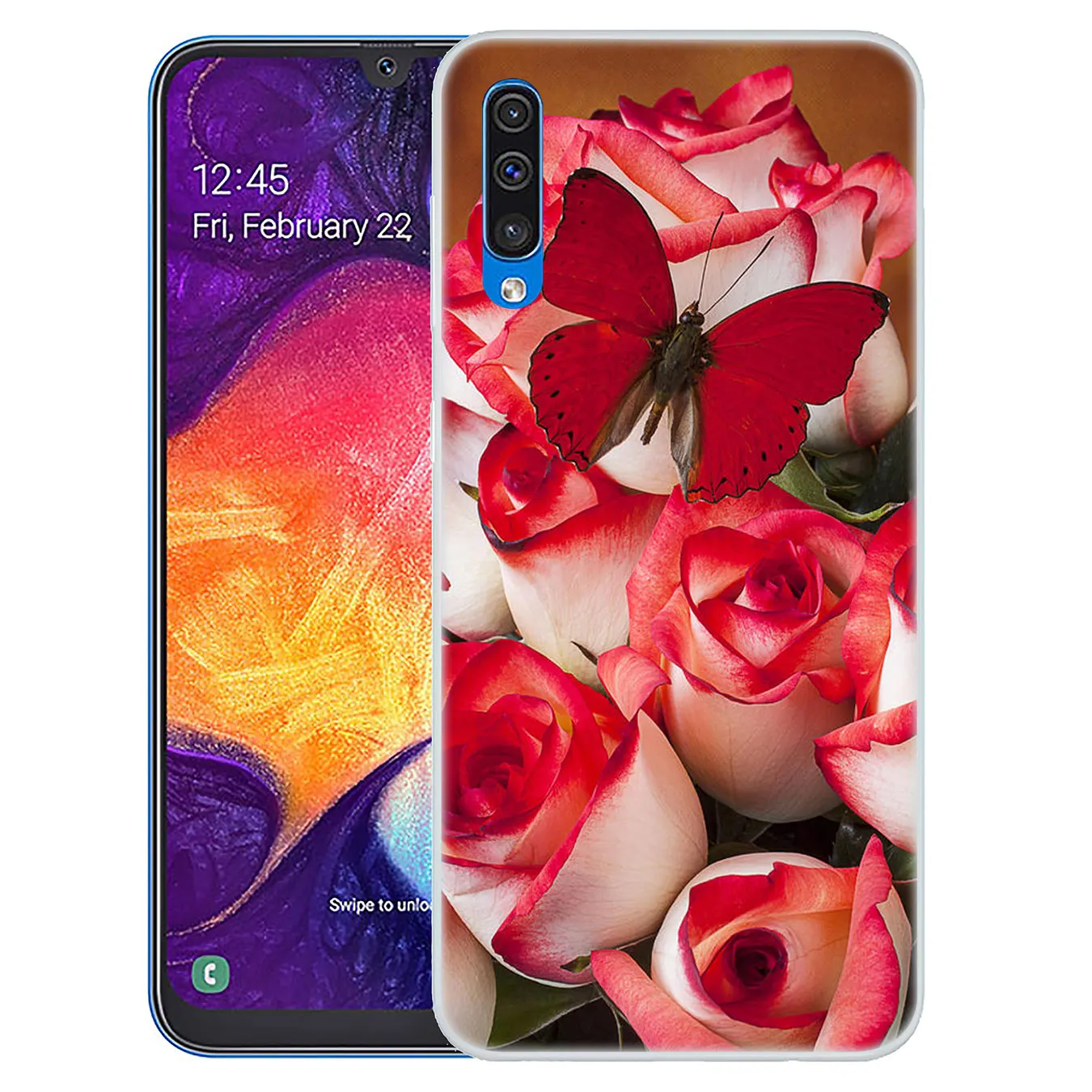 Чехол для телефона Lavaza с красной бабочкой и белыми розами Samsung Galaxy A10 A20 A30 A40 A50 A60 A70