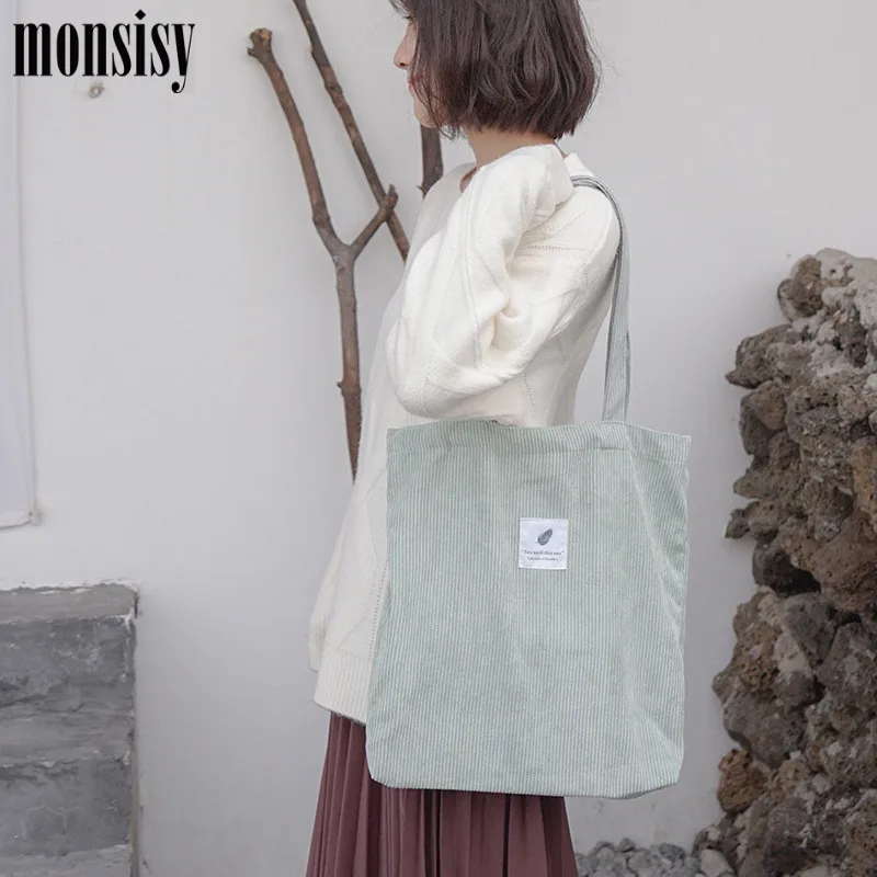 Monsisy Women Shopping Bag Girls Corduroy Shoulder Heavy Duty Female Solid Big Capacity Beach/Travel Ladies Folding | Багаж и сумки