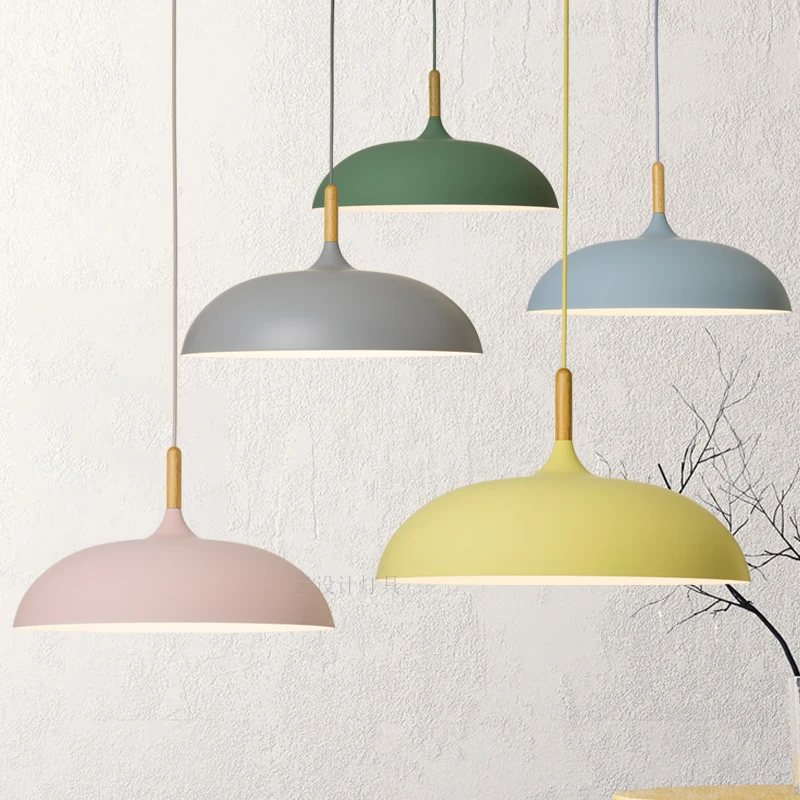 Nordic Macaron Pendant Lamps Aluminum and Wooden lampes suspendues Dining Room Restaurant Bar kitchen Loft Light Modern | Лампы и