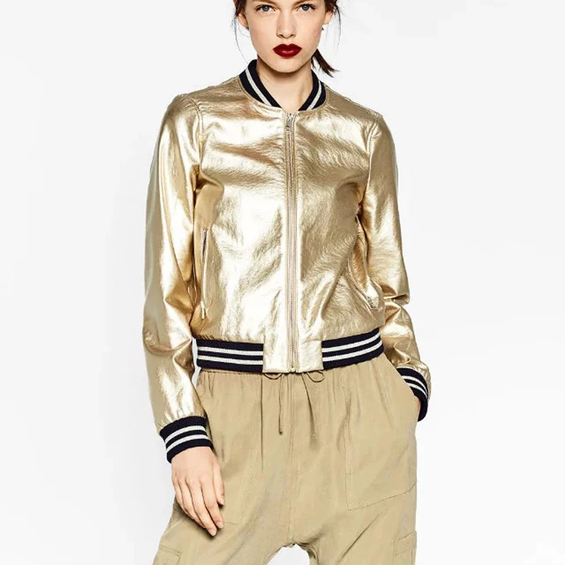 Sitruuna/Осенняя Женская куртка-бомбер металлического цвета женская куртка из