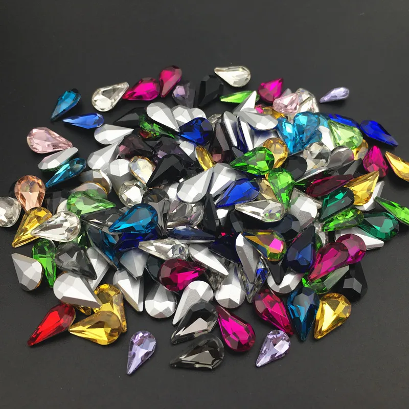 Glass Crystal Pear 5*8mm 6*10mm 8*13mm nice colors Waterdrop water drop teardrop shape Glue on rhinestone beads nailart diy trim