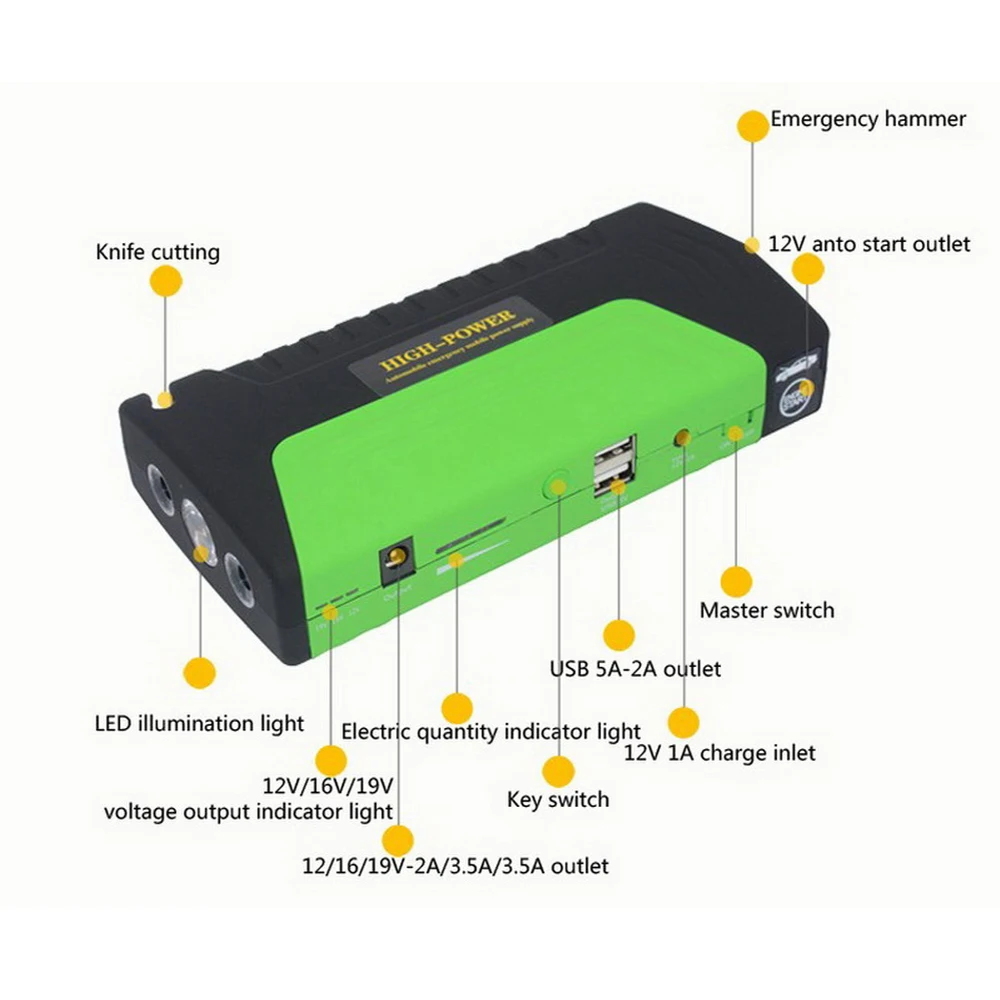Автомобильный аккумулятор бустер 600A power Bank 12 В Автомобильное зарядное устройство портативный автомобильный стартер для бензинового автомобиля мини аварийное пусковое устройство