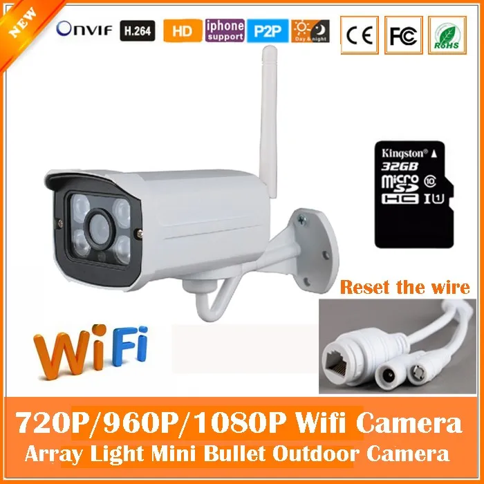HD 1080P пуля белая IP камера Wifi 2mp Беспроводная Seurveillance Безопасность Мини-веб-камера CMOS Инфракрасная ночного видения Горячая
