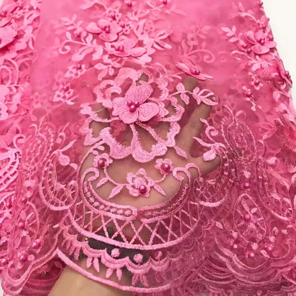 BEAUTIFICAL 3d lace applique white fabric 2018 african french tulle with beads flower pattern 5yards 5N254 | Дом и сад