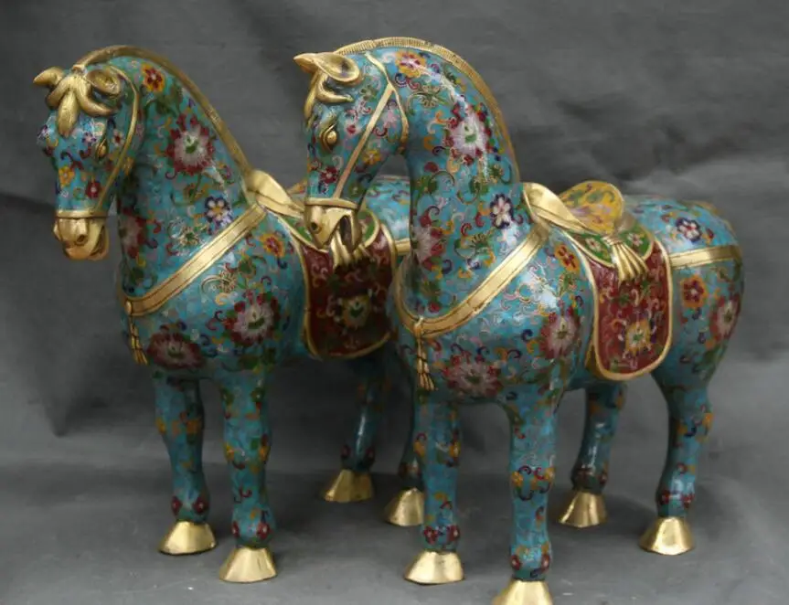 18 8 &quotфарфор бронза перегородчатый эмаль стенд Зодиак Год лошади лошадей Статуя