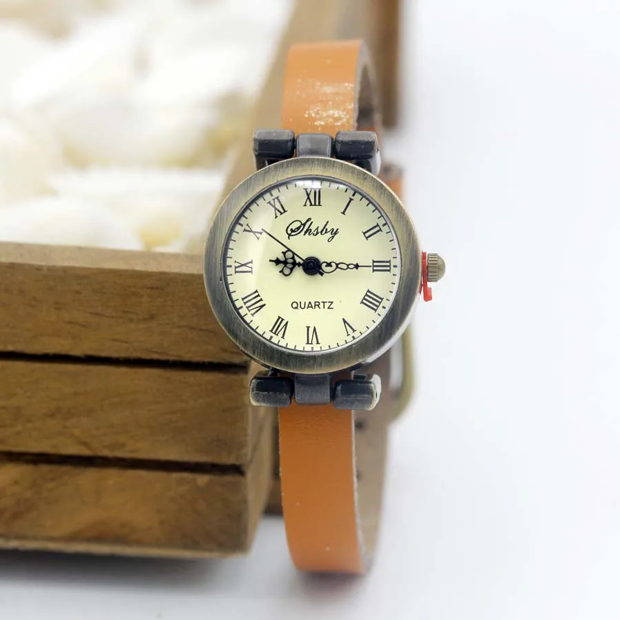 watch bronze orange Shsby модные популярные женские часы с кожаным ремешком, женские винтажные часы в римском стиле, ЖЕНСКИЕ НАРЯДНЫЕ часы - Цвет: watch bronze orange
