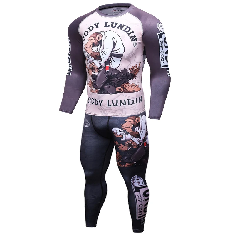 UFC BJJ MMA Мужской комплект, компрессионная рубашка, топы, штаны, шорты, спортивная одежда для фитнеса, Удобный яркий цвет, 3D принт, майки, колготки - Цвет: 19