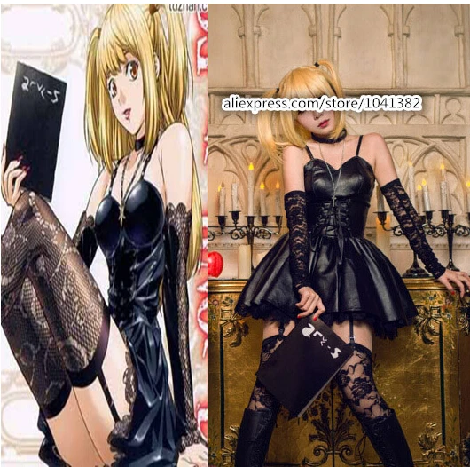 Черное платье с перчатками и чулками Death Note Misa Amane костюм для косплея|costume red dress|dress
