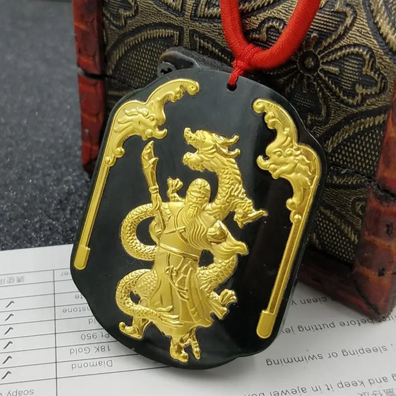 Кулон Hetian Jade &quotGuanyu&quot Нефритовое ожерелье GuanGong счастливый амулет 24 K золотые