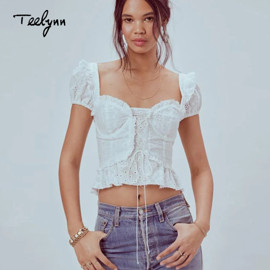 TEELYNN chic Boho блузка 2018 белый одноцветное кружево хлопок вышивка блузки для малышек
