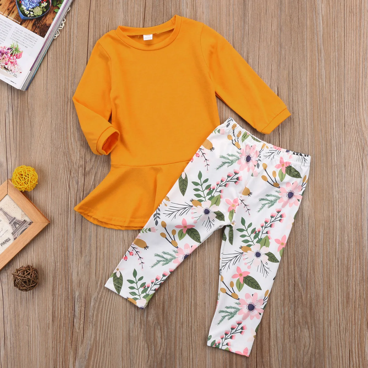 

2-7Y Toddler Kids Girls Outfits Clothes Solid T-shirt Tops Dress Floral Long Pants Casual Set Casual Long Sleeve Cotton Clothing