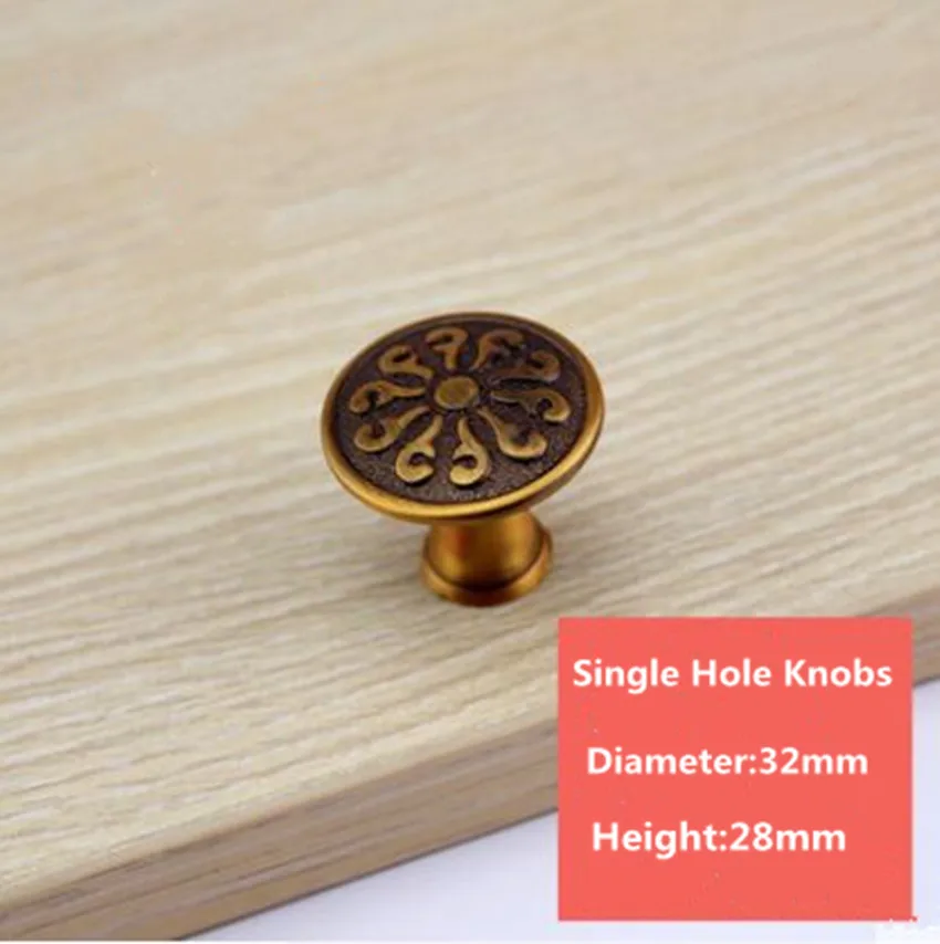 single hole knobs Европейская модная мебель бронзовые ручки кухонный шкафчик, сервант дверные ручки в античном стиле из латуни ящик тумба под телевизор ручки для шкафов - Цвет: single hole knobs