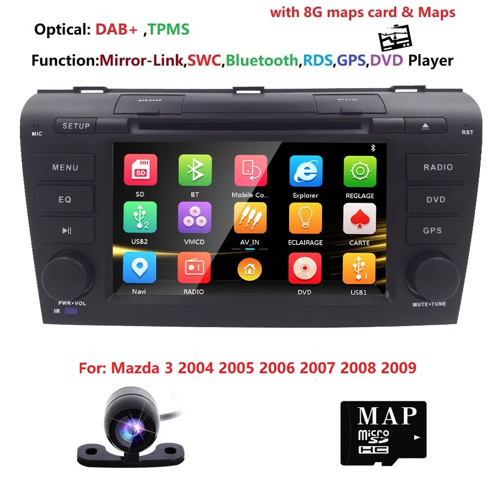 Бесплатная Камера 7 &quotдвойной 2 Din стерео dvd плеер навигации для Mazda 3 Mazda3 2004 2009 с gps