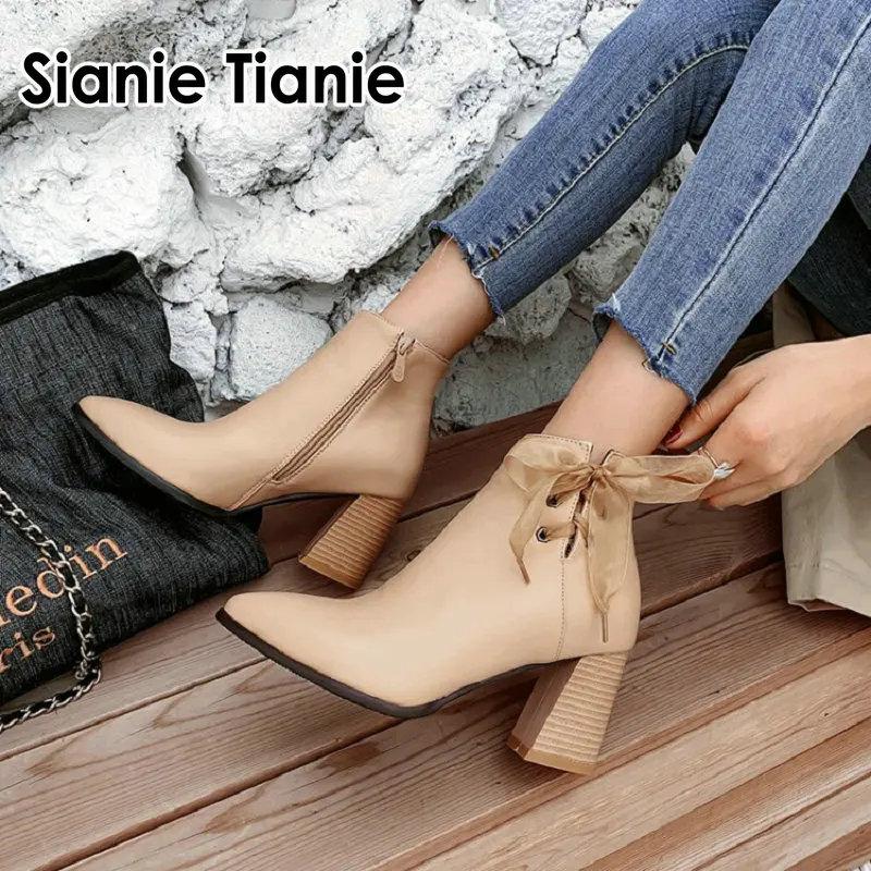 

Женские теплые флисовые ботильоны si001, ботинки на высоком блочном каблуке, ботильоны больших размеров 43, 44, 45, 46, 12, для осени и зимы, 2020