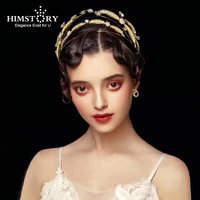 himstory gold leaf cubic baroque wedding crown tiara vintage wheat bridal hair piece accessories women party prom hairband