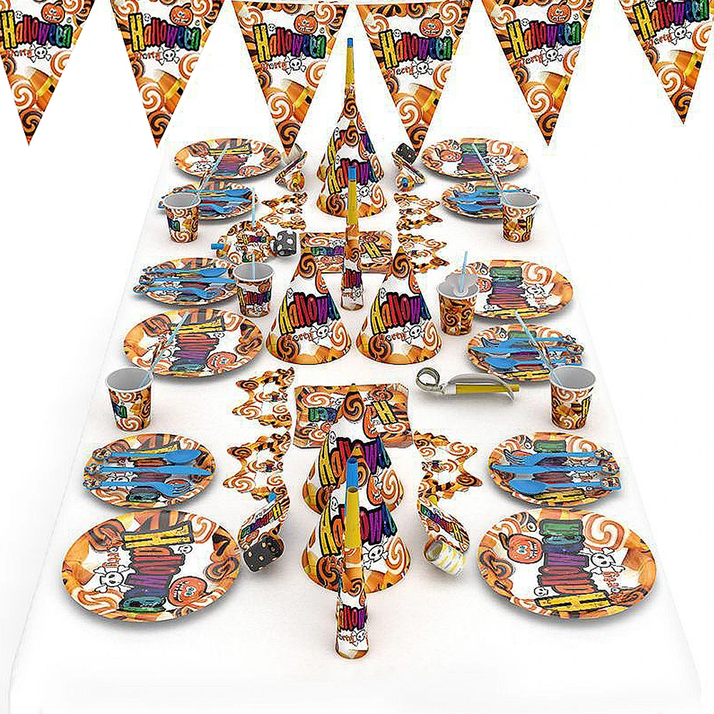 Creative Halloween Pumpkin Tableware Set Disposable Paper Plates Cups Straws Napkin Tablecloth For Festival Event Party Supply | Дом и сад