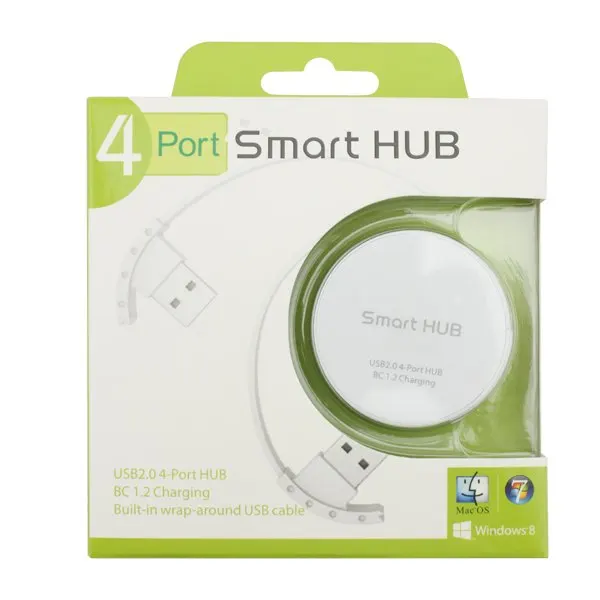 Круглая форма 4 порта Smart Hub с зарядкой батареи BC 1 2 Встроенный кабель обмоткой