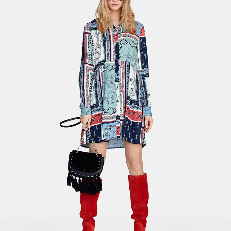 Женское платье трапеция с длинным рукавом Wonder Spring винтажное мини принтом в виде
