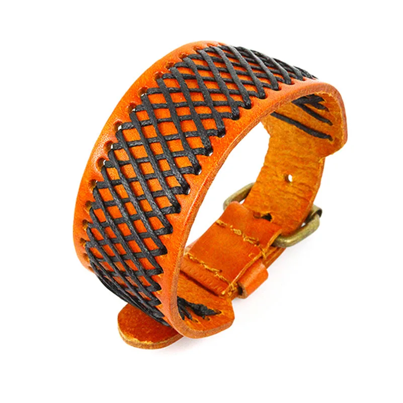 Регулируемый браслет в стиле панк-рок мужской из натуральной коровьей кожи на