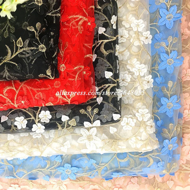 Качество 1 ярд черный цветок вышивка чистая кружевная ткань для платья