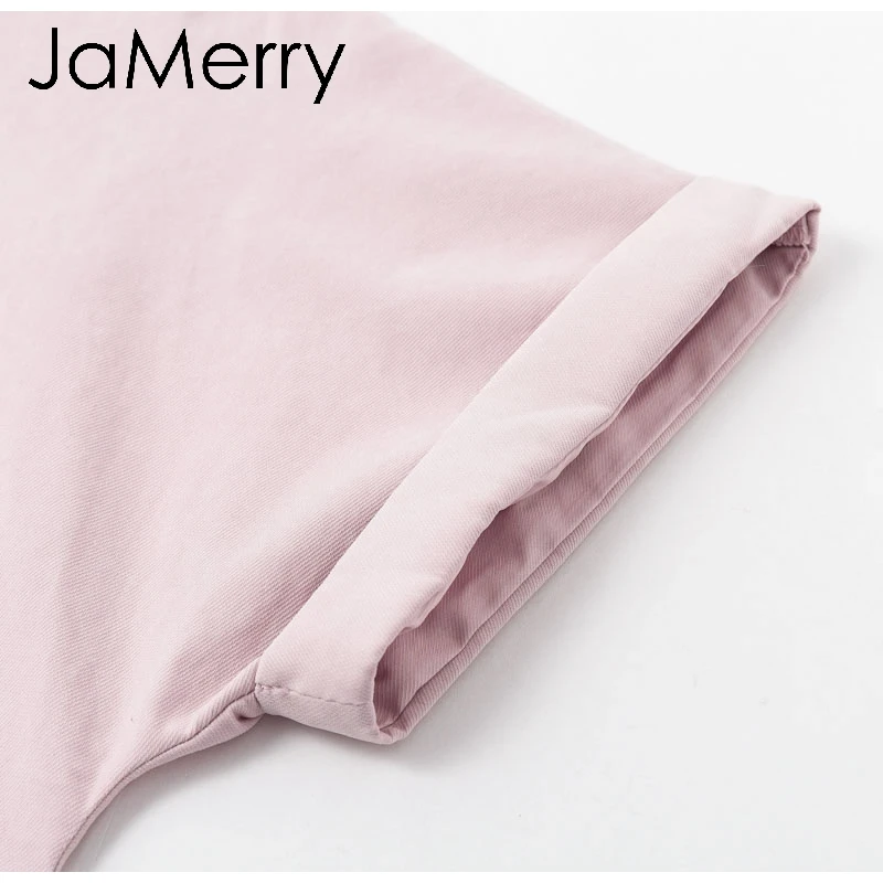 JaMerry, повседневный Одноцветный розовый комбинезон из двух частей, Женский Летний комбинезон, уличная одежда, комбинезон, Женский Топ, рубашка, комбинезон, шорты
