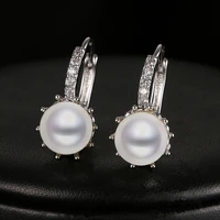 lxoen fashion simulated pearl hoop earrings for women round silver color hoops with zircon earrings jewelry wedding gift