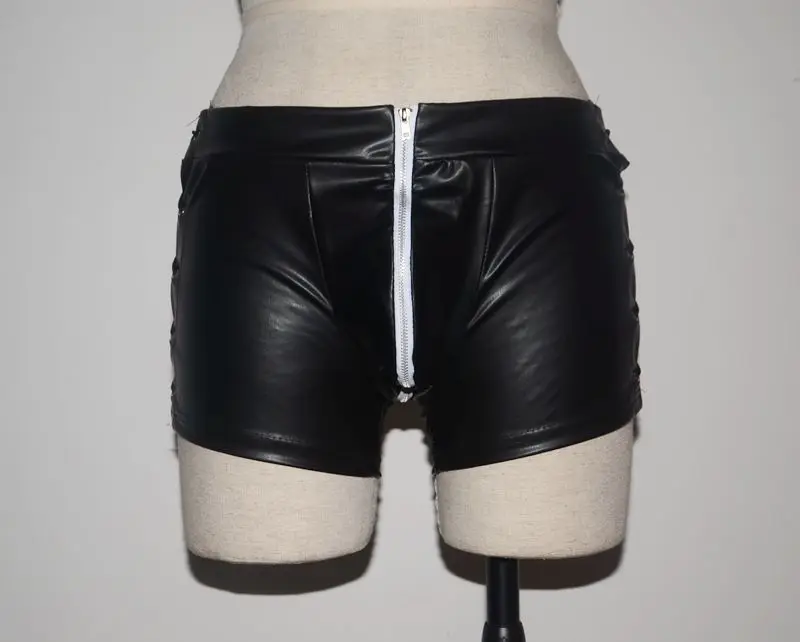 

Black Patent Leather PU 2 Side Bandage Shorts Men's Sexy Lingerie Man Sexy Seductive Wear Club Party Costume Multy Exotic Pants