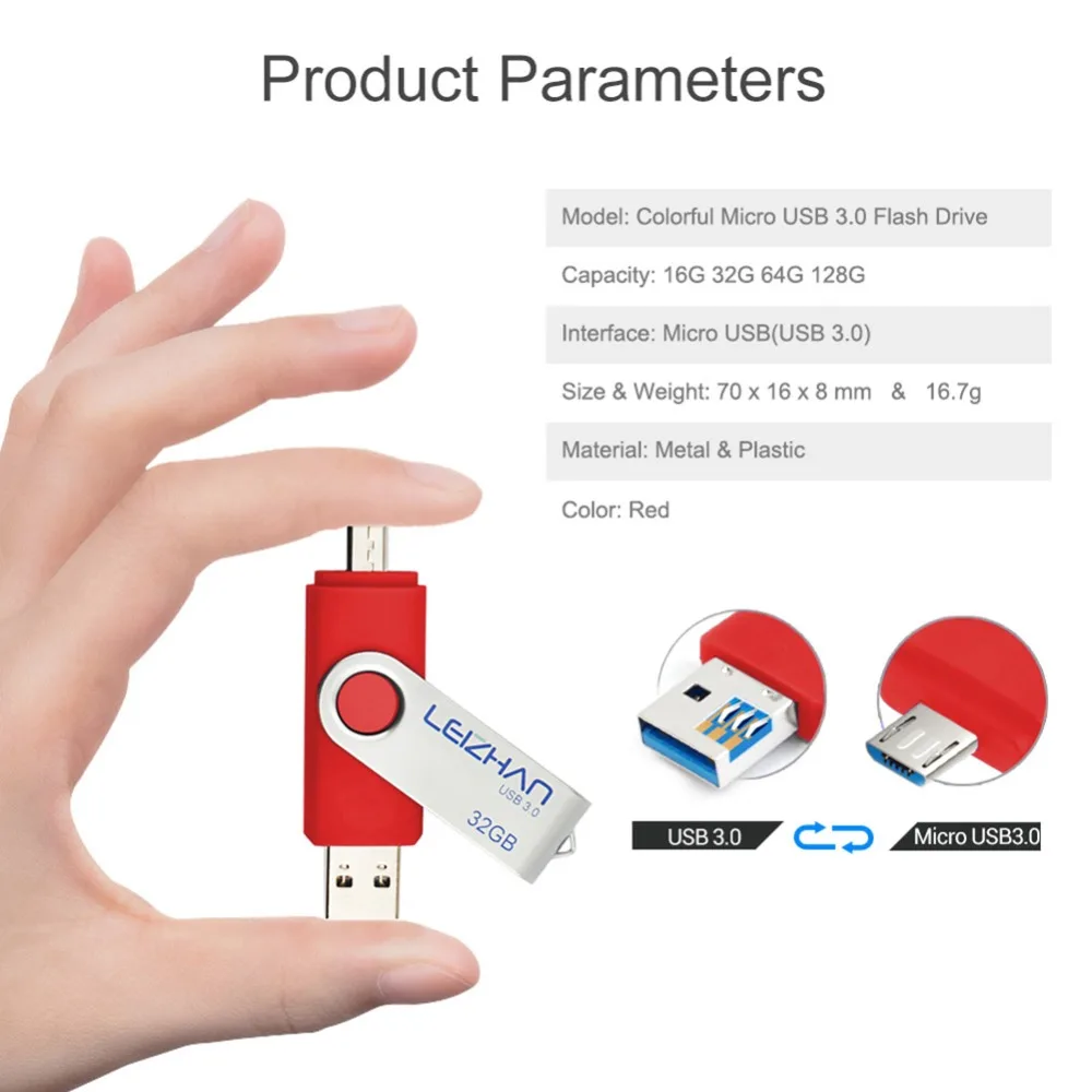 LEIZHAN USB карта памяти 64 Гб 3 0 высокая скорость 128 OTG флеш накопитель для Android телефона