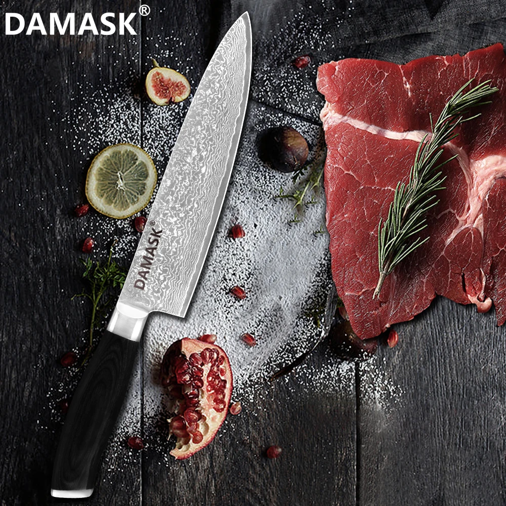 Damask VG10 дамасский стальной кухонный нож сантоку острый приспособление для