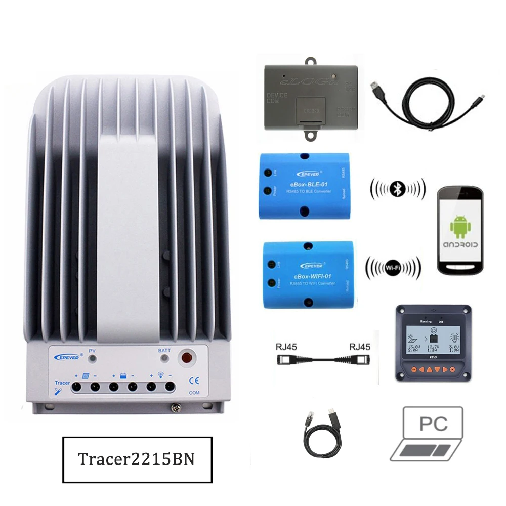 2215BN MT50 eBox-WIFI-01 eBox-BLE-01 Bluetooth eLog01 RTS300R47K3.81A Tracer2215BNN 20A MPPT Контроллер заряда ПК