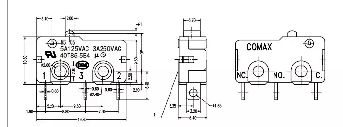 Оригинальный новый 100% MS 105 микропереключатель 5A125VAC 3A250VAC 40T85 5E4 отверстия для