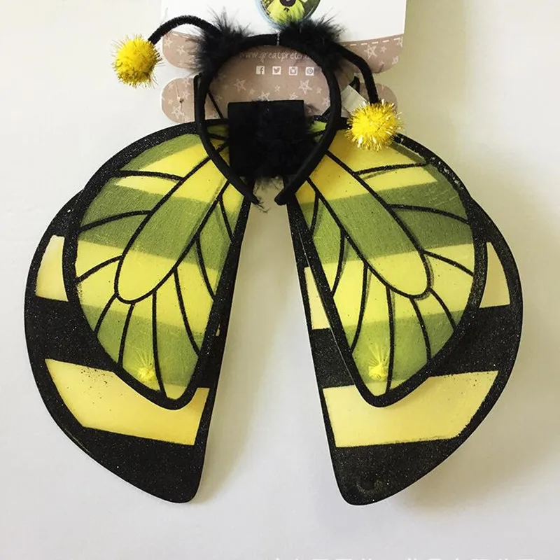 Yellow Bee Wing Headband Kids Children Girls Princess Performance Cosplay Costume Props Birthday Party Dress Decor Halloween|Реквизит для