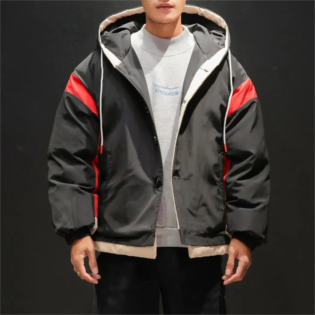 M-4XL, 5XL, зимняя куртка с капюшоном для мужчин, coton, зимнее пальто, Мужская Толстая парка, мужские свободные теплые мужские зимние куртки и пальто - Цвет: Черный