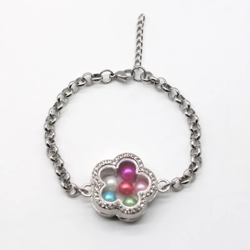 30 мм Серебряный Хрустальный цветок круглый живой браслет-медальон для 6-8