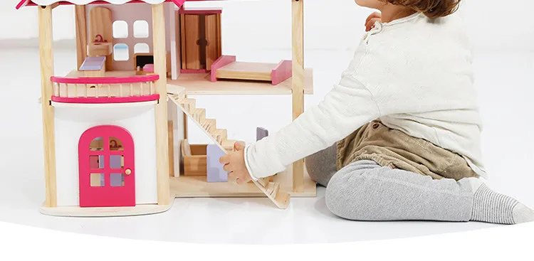 Розовая Принцесса Кукольный дом Вилла деревянный коттеджный Домик DIY головоломка сборка Деревянные игрушки для детей рождественские подарки на день рождения