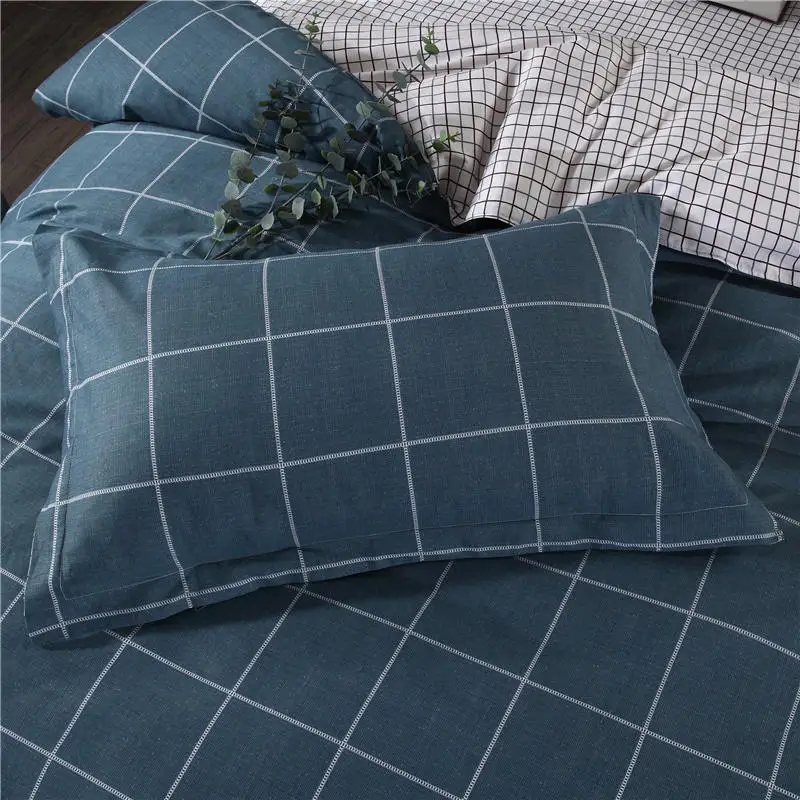 Темно-синий постельное белье в клетку Комплект постельного белья из чистого