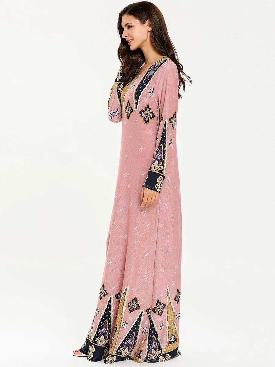 Abaya мусульманское платье-Абая Марокканская Кафтан Дубай модный принт вечерние элегантные мусульманские Вечерние Розовые Красные платья халат