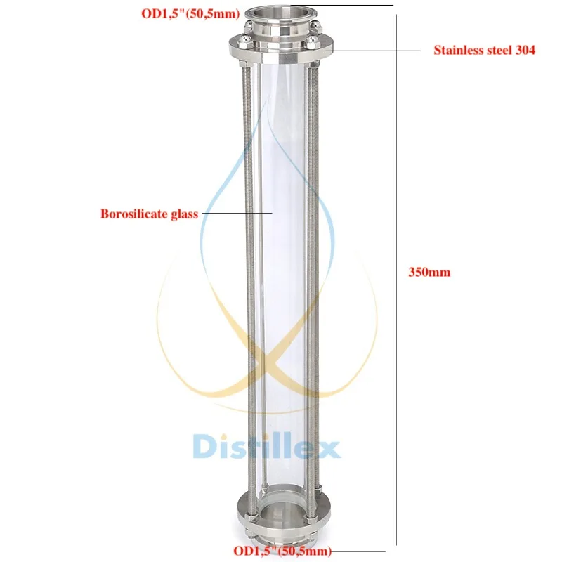 

1.5" OD 50.5mm Glass Spool Pipe L=350mm (14"). Long Diopter, Sight Glass Tower
