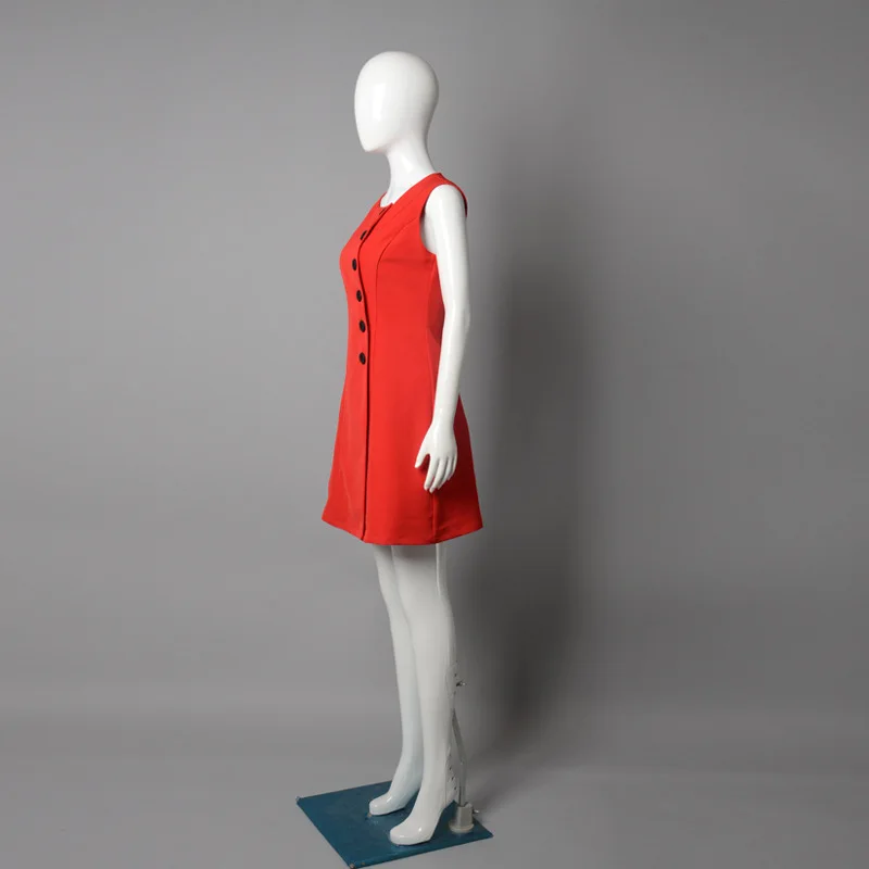summer new GIRL female lady student red Single-breasted button sleeveless OL dress | Женская одежда