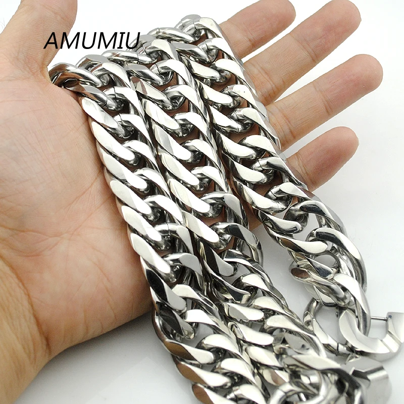 Мужской массивный браслет AMUMIU массивное ожерелье из нержавеющей стали 22 мм