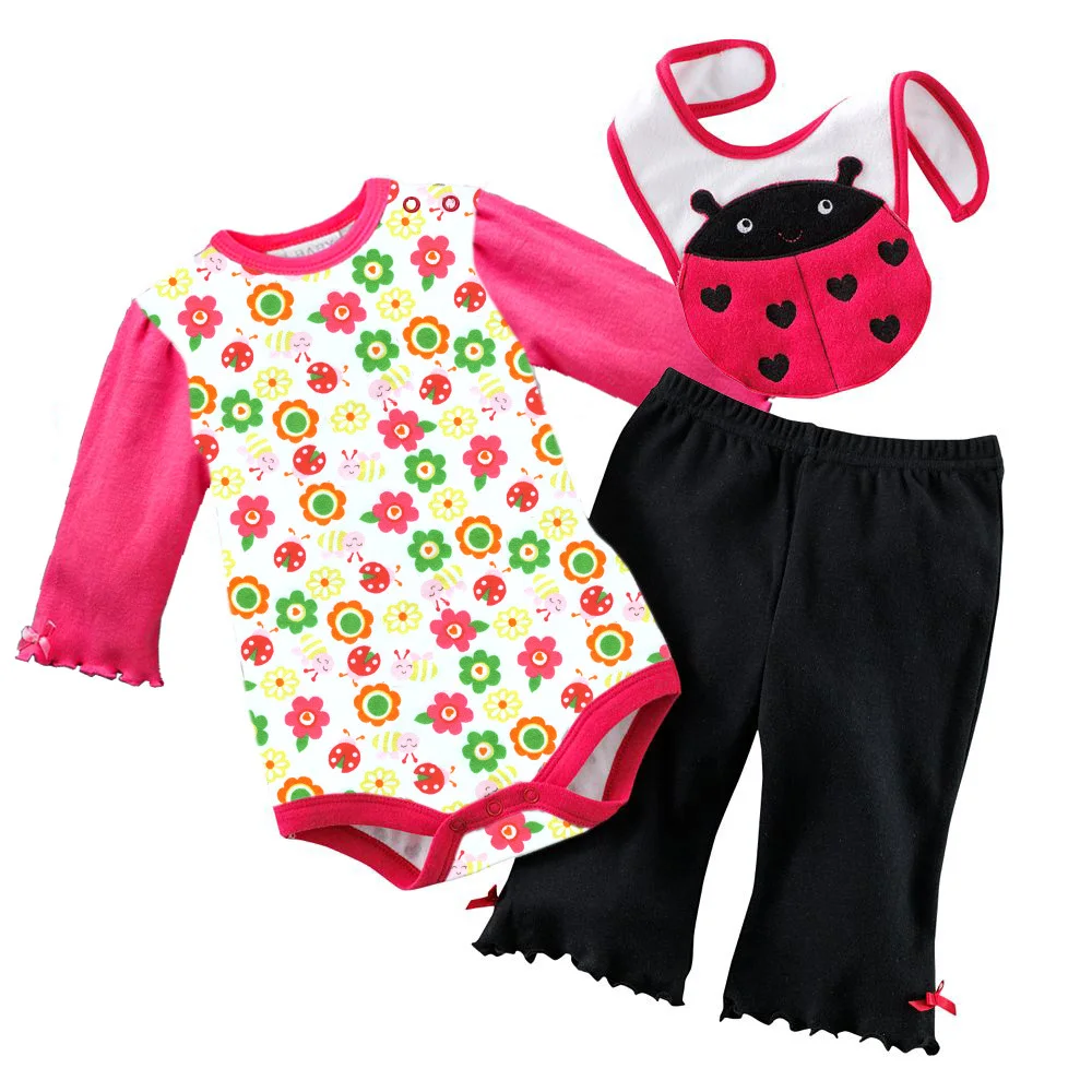 floral ladybug suits sets newborn clothing sets romper babywear long bibs pant toddler bib tops bodysuits overall jumpsuits W98