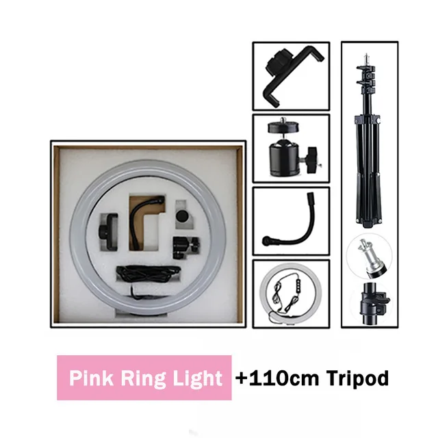 30cm light pink 26 см/30 см кольцевой светильник с треногой 110 см светодиодный светильник для фотосъемки с зажимом для мобильного телефона макияж фото красота Yootube - Цвет: 30cm light pink